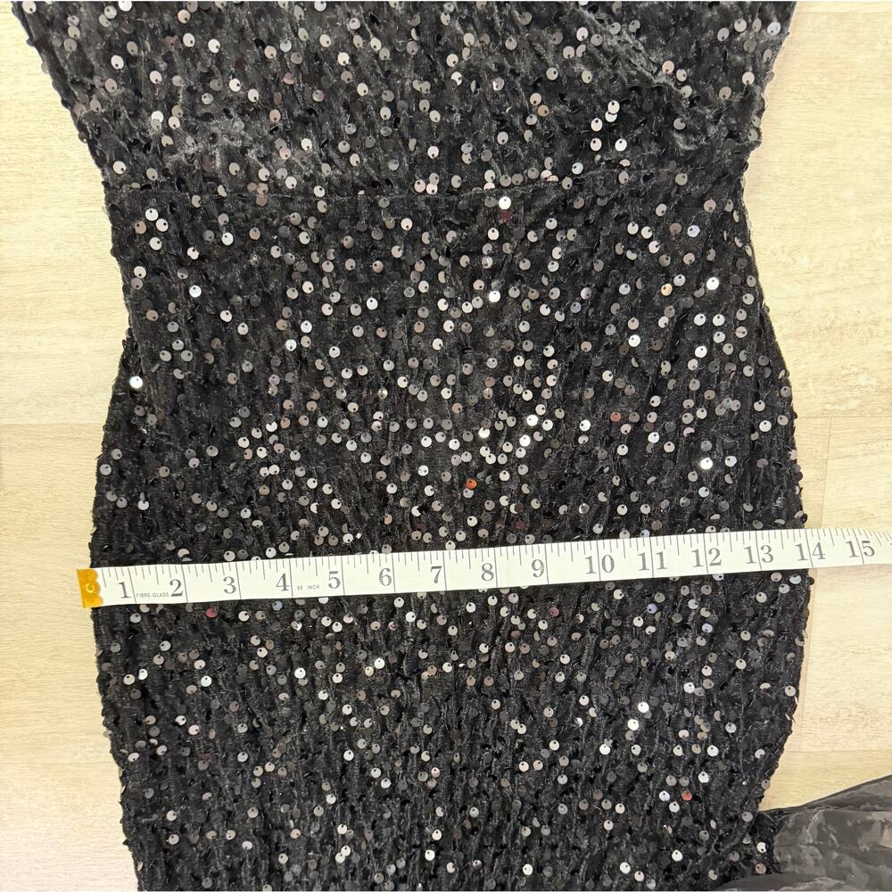 Faeriesty One Shoulder Long Sleeve Asymmetrical Hem Sequin Dress Black Size XS - Picture 9 of 9